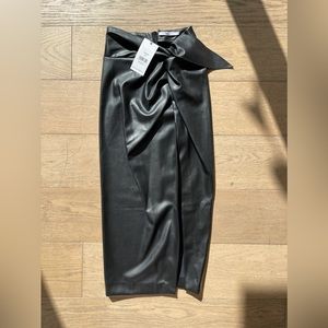 NWT Because of Alice Black Leather Wrap Midi Skirt
